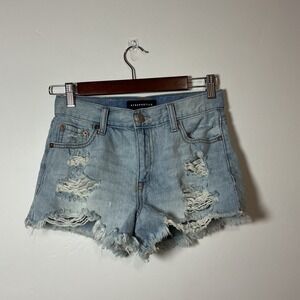 Aeropostale Vintage High‎ Rise Shorty Distressed Denim Shorts Light Wash Size 0